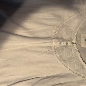 Embroidered Henley with Lace Trim